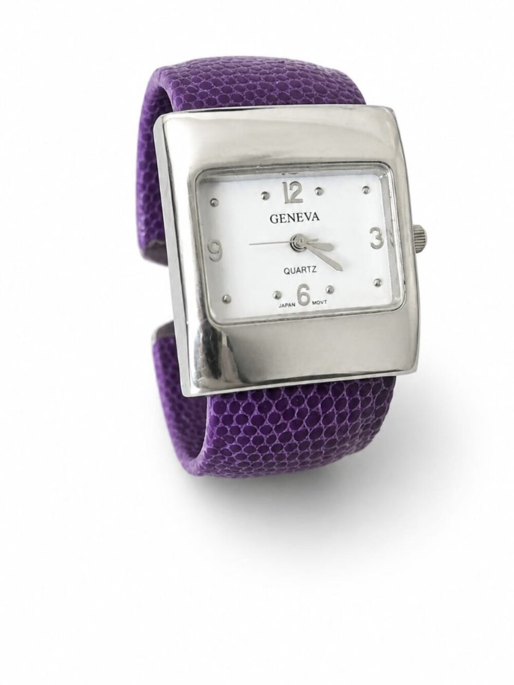Geneva Purple Textured Cuff Watch – Bold Square Face
